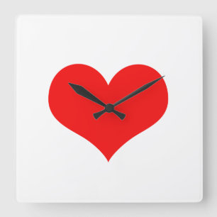 Valentine's Day Red Heart Cute White Custom Gift Square Wall Clock