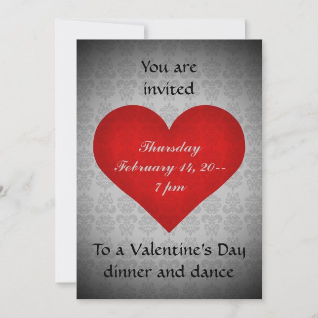Valentine's day red heart dinner party 5x7 invitation (Front)