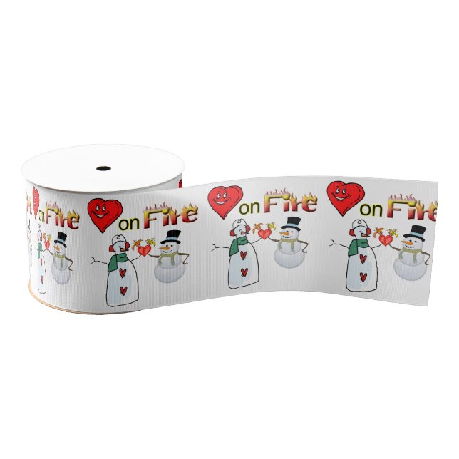 Valentine's Day Red Heart Fire Snowman Ribbon (Spool)