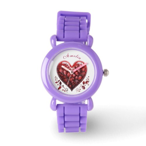 Valentines Day Red Heart Flowers Watch