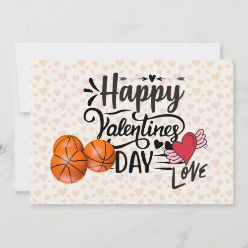 Valentines Day Red heart love wing  basketballs  Holiday Card