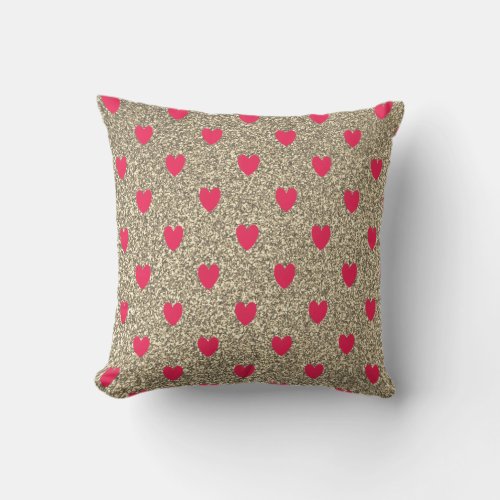 Valentines Day Red Heart Pattern Glittery Golden Outdoor Pillow