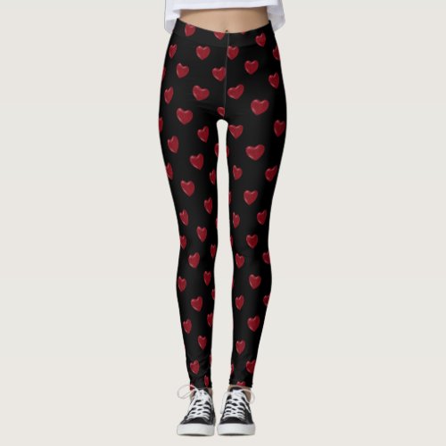 Valentines Day  Red Heart pattern Leggings