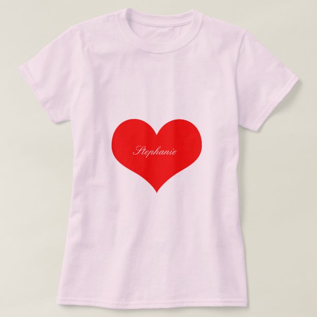 Valentine's Day Red Heart Pink Monogram Cute  T-Shirt (Design Front)