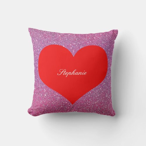 Valentines Day Red Heart Pink Rose Gold Glitter Throw Pillow