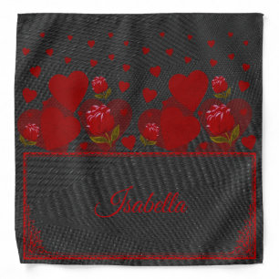 Valentines day, red heart, red rose on gray bandan bandana