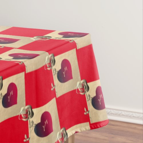 Valentines Day Red Heart  Rose  Tablecloth