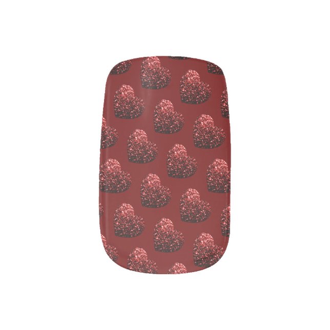 Valentine's Day red heart sparkles dark red Minx Nail Art (Left Thumb)