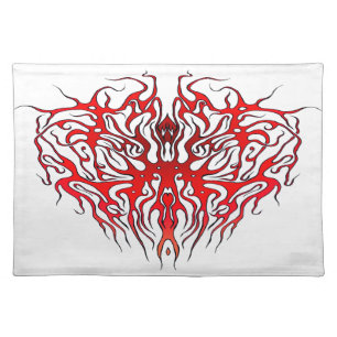 Valentine's Day Red Heart Tribal Tattoo Cloth Placemat