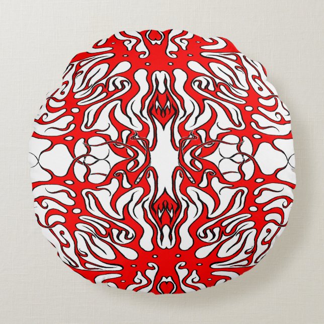 Valentine's Day Red Heart Tribal Tattoo Round Pillow (Front)