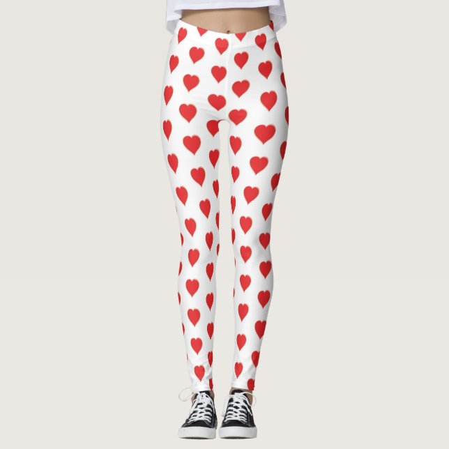 Valentine's Day Red Heart Whimsiacl Pattern Leggings (Front)