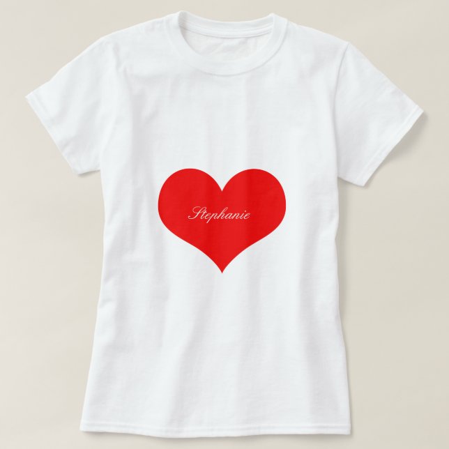 Valentine's Day Red Heart White Monogram Custom T-Shirt (Design Front)