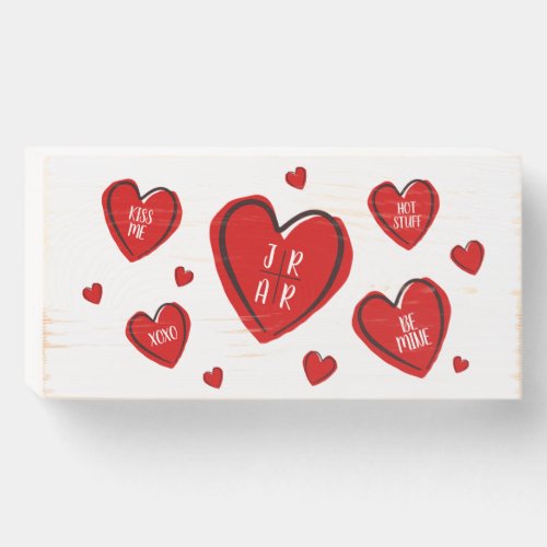 Valentines Day Red Hearts Custom Couples White Wooden Box Sign