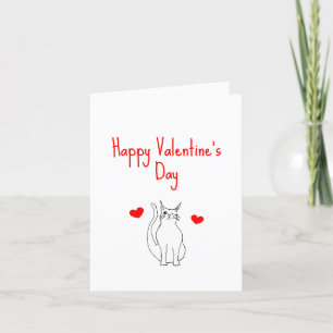 Valentine's Day Red Hearts Cute Cat Holiday Card