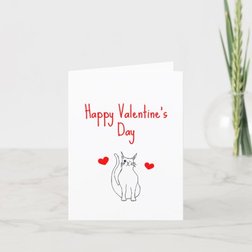 Valentines Day Red Hearts Cute Cat   Holiday Card