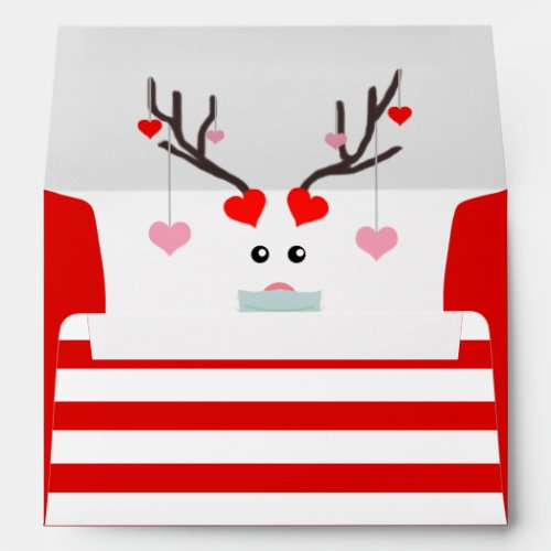 Valentines Day Red Hearts Deer Wearing Face Mask Envelope