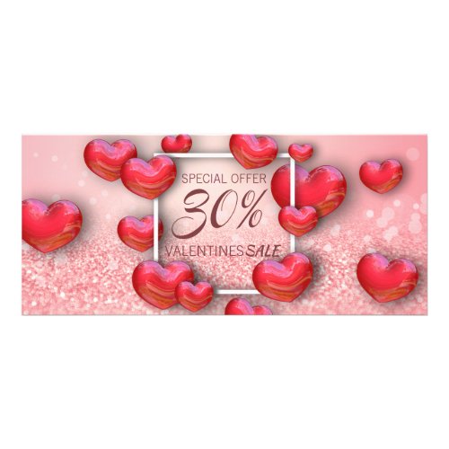 Valentines Day Red Hearts Glitter Discount Card
