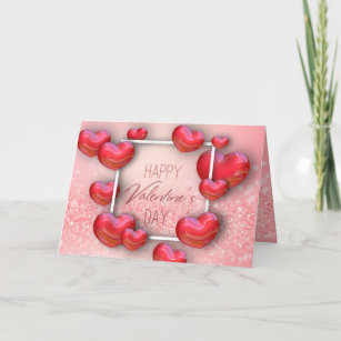 Valentine's Day Red Hearts Glitter Greeting Card
