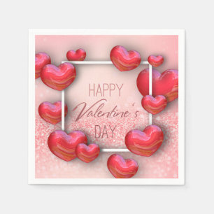Valentine's Day Red Hearts Glitter Paper Napkin
