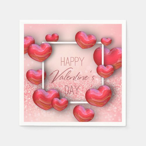 Valentines Day Red Hearts Glitter Paper Napkin