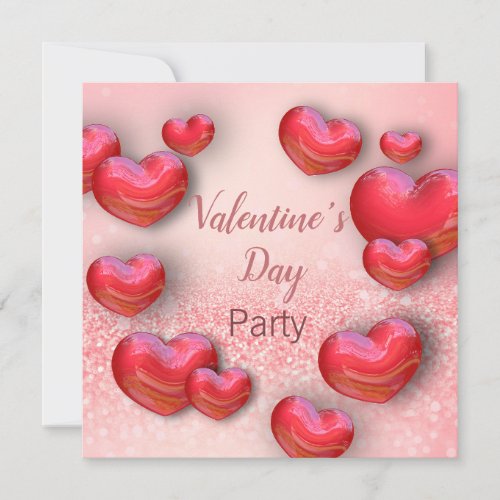 Valentines Day Red Hearts Glitter Party Invitation