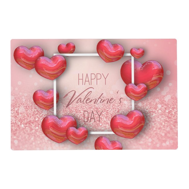 Valentine's Day Red Hearts Glitter - Placemat (Front)