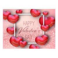 Valentine's Day Red Hearts Glitter - Postcard