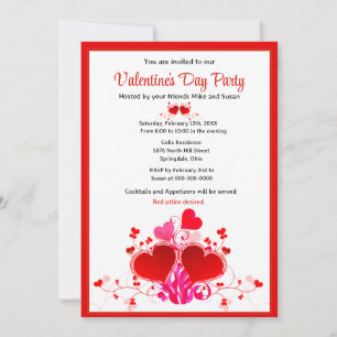 Valentine's Day Red Hearts Holiday Party   Invitation