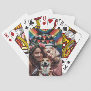 Valentines Day Red Hearts lesbian Custom Photo Poker Cards