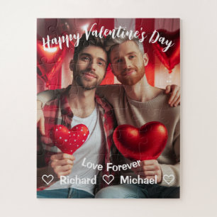 Valentines Day Red Hearts LGBT Custom Photo Jigsaw Puzzle