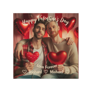 Valentines Day   Red Hearts LGBT Custom Photo  Wood Wall Art