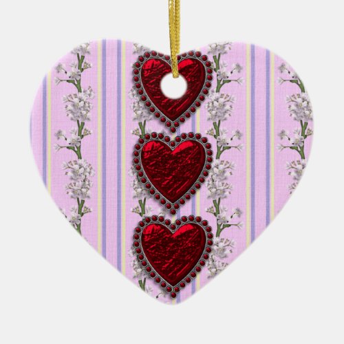 Valentines Day Red Hearts on Pink Ceramic Ornament