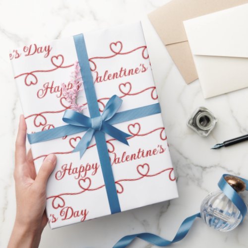 Valentines Day Red Hearts On White Wrapping Paper