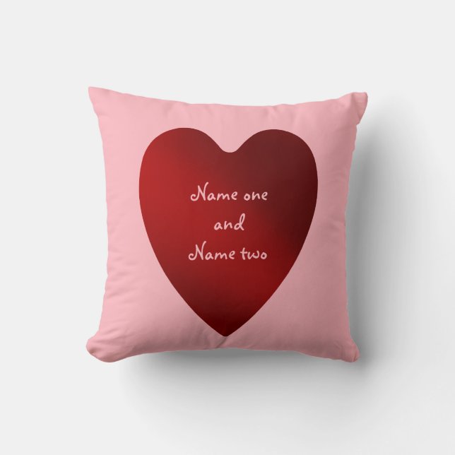 Valentines Day red hearts pattern couples names Throw Pillow (Front)