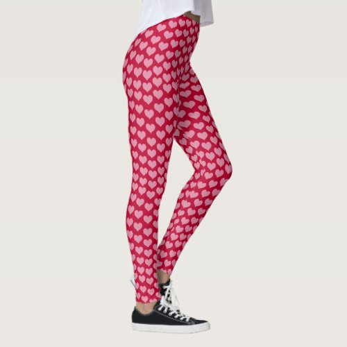 Valentines Day Red Hearts Pattern Leggings