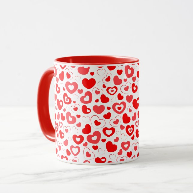 Valentine's Day Red Hearts Pattern Mug (Front Left)