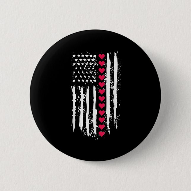 Valentines Day Red Hearts US American Button (Front)