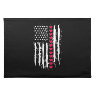 Valentines Day Red Hearts US American Flag Patriot Cloth Placemat