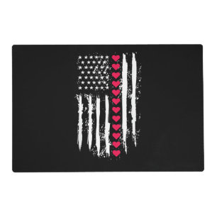 Valentines Day Red Hearts US American Flag Patriot Placemat
