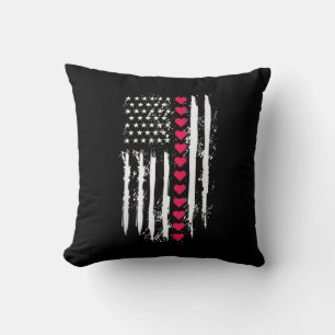 Valentines Day Red Hearts US American Throw Pillow