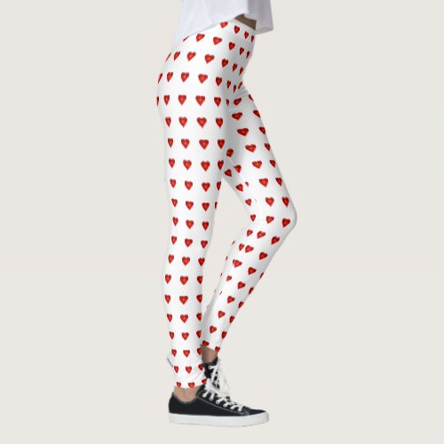 Valentines Day Red Hearts White Heart Womens Leggings
