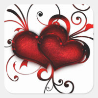 Valentine's Day Red Hearts With Curls Square Sticker