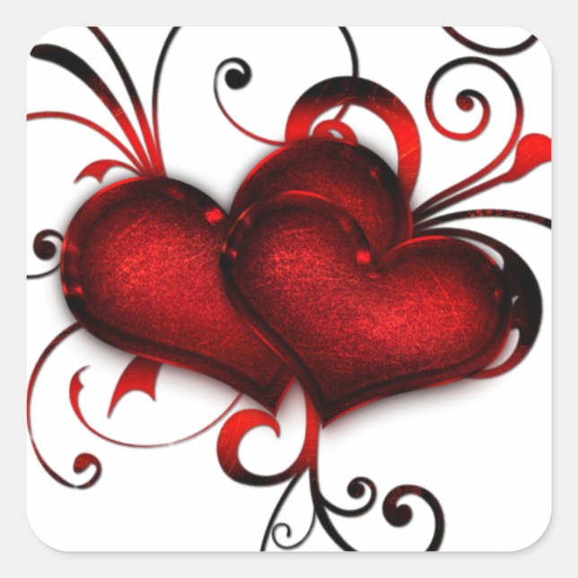 Valentine's Day Red Hearts With Curls Square Sticker (Front)