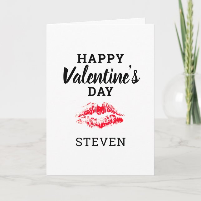 Valentines Day Red Kiss Boyfriend Personalized Card (Front)