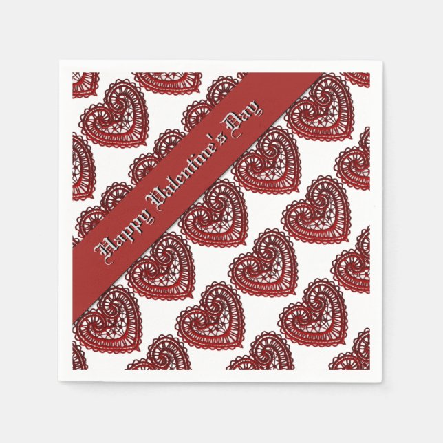 Valentine's Day Red Lace Hearts Pattern Napkins (Front)