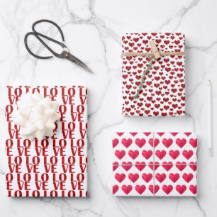 Valentines Day Red Love and Hearts Stylish Wrapping Paper Sheets