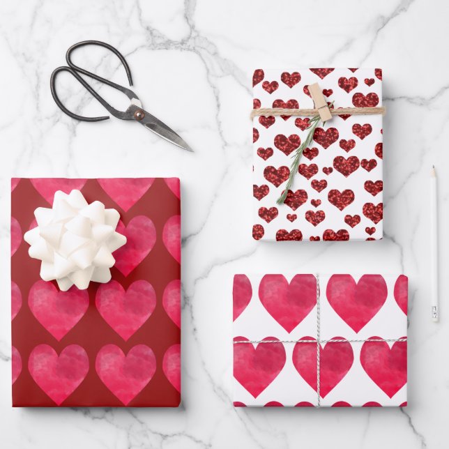 Valentines Day Red Love and Hearts Stylish Wrapping Paper Sheets (Front)