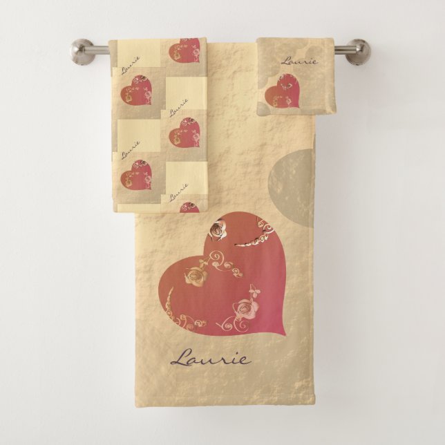 Valentine's Day Red Love Heart  Bath Towel Set (Insitu)