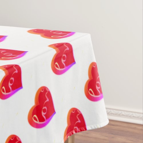 Valentines Day Red Love Heart   Tablecloth