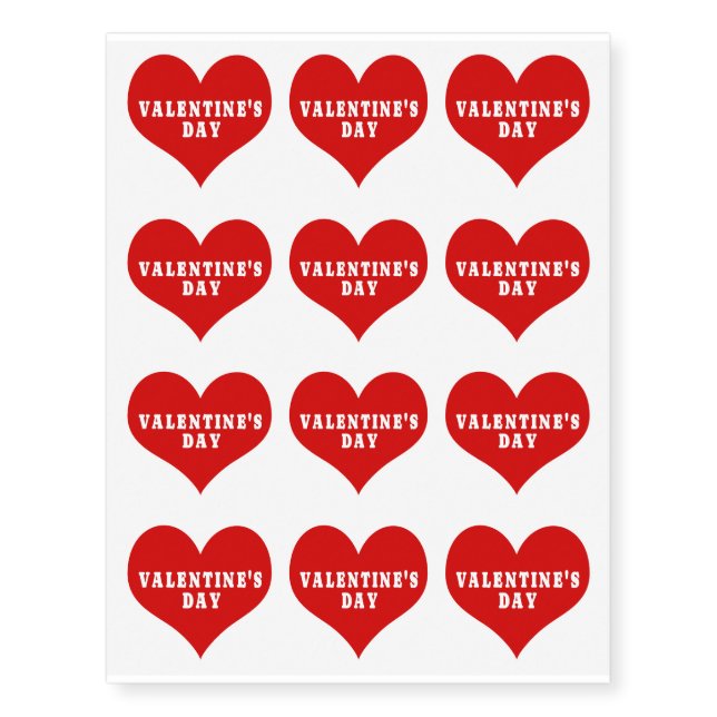 VALENTINE'S DAY Red Love Heart  Temporary Tattoos (Front)